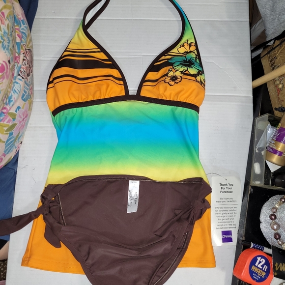 2 piece Swim Suit by Arizona, Multicolor top brown bottom - Picture 1 of 5